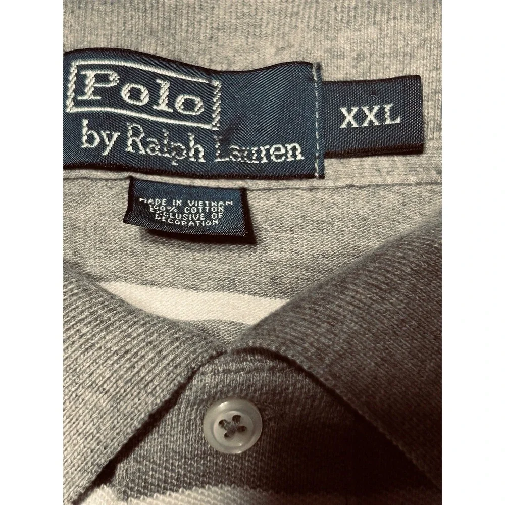 Polo Ralph Lauren Men's 2XL Grey White Striped Mesh Polo Short Sleeve Pristine